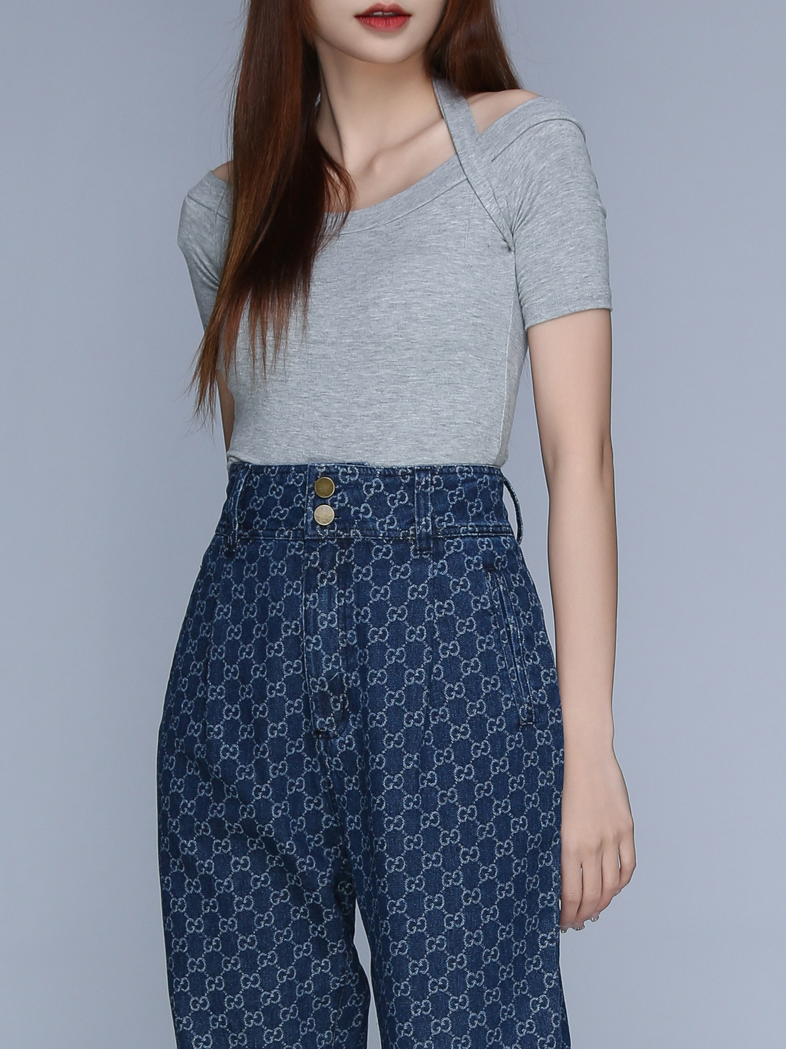 High Waist Front Two Button Long Pants 22844