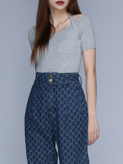 High Waist Front Two Button Long Pants 22844