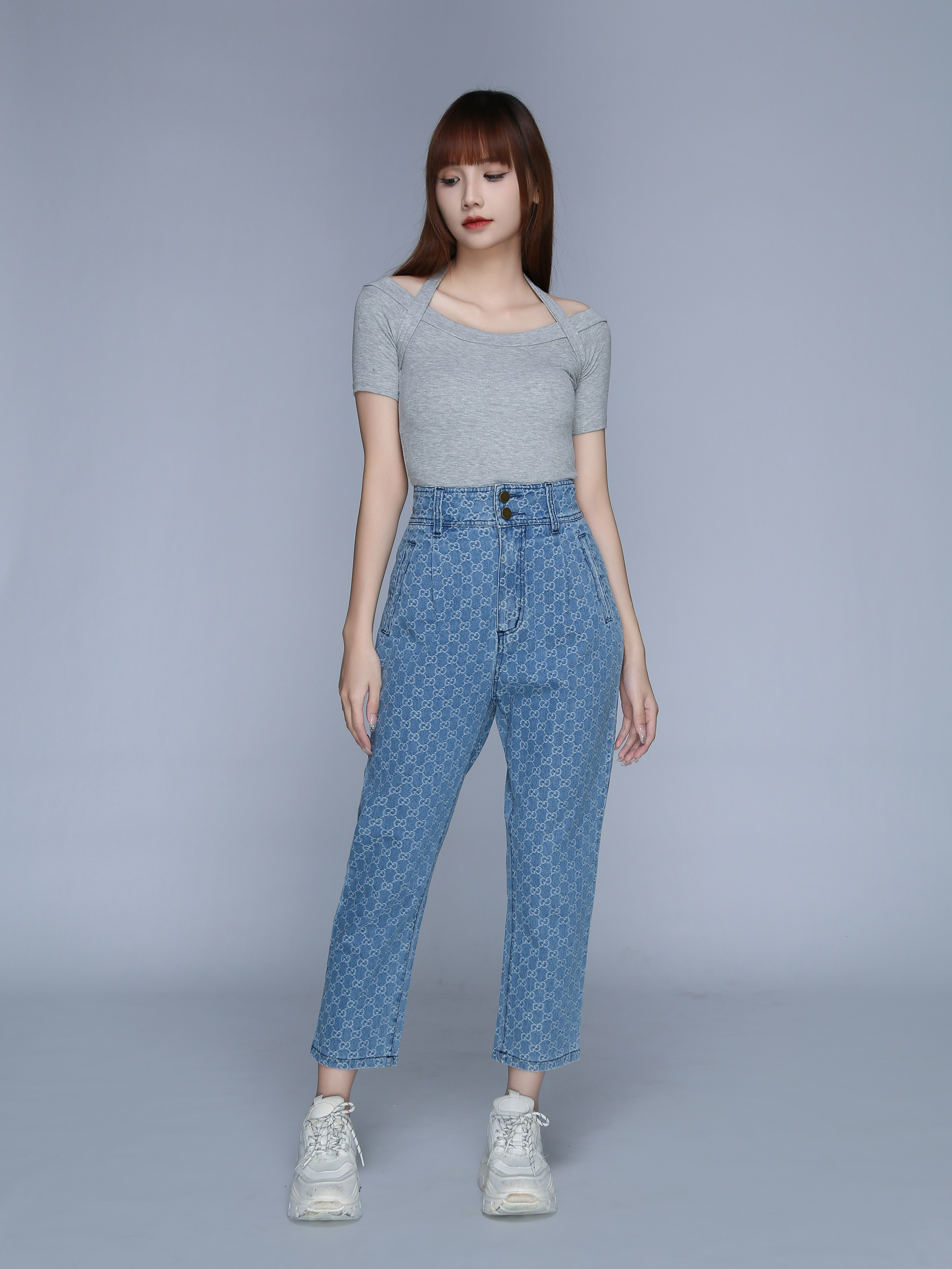 High Waist Front Two Button Long Pants 22844