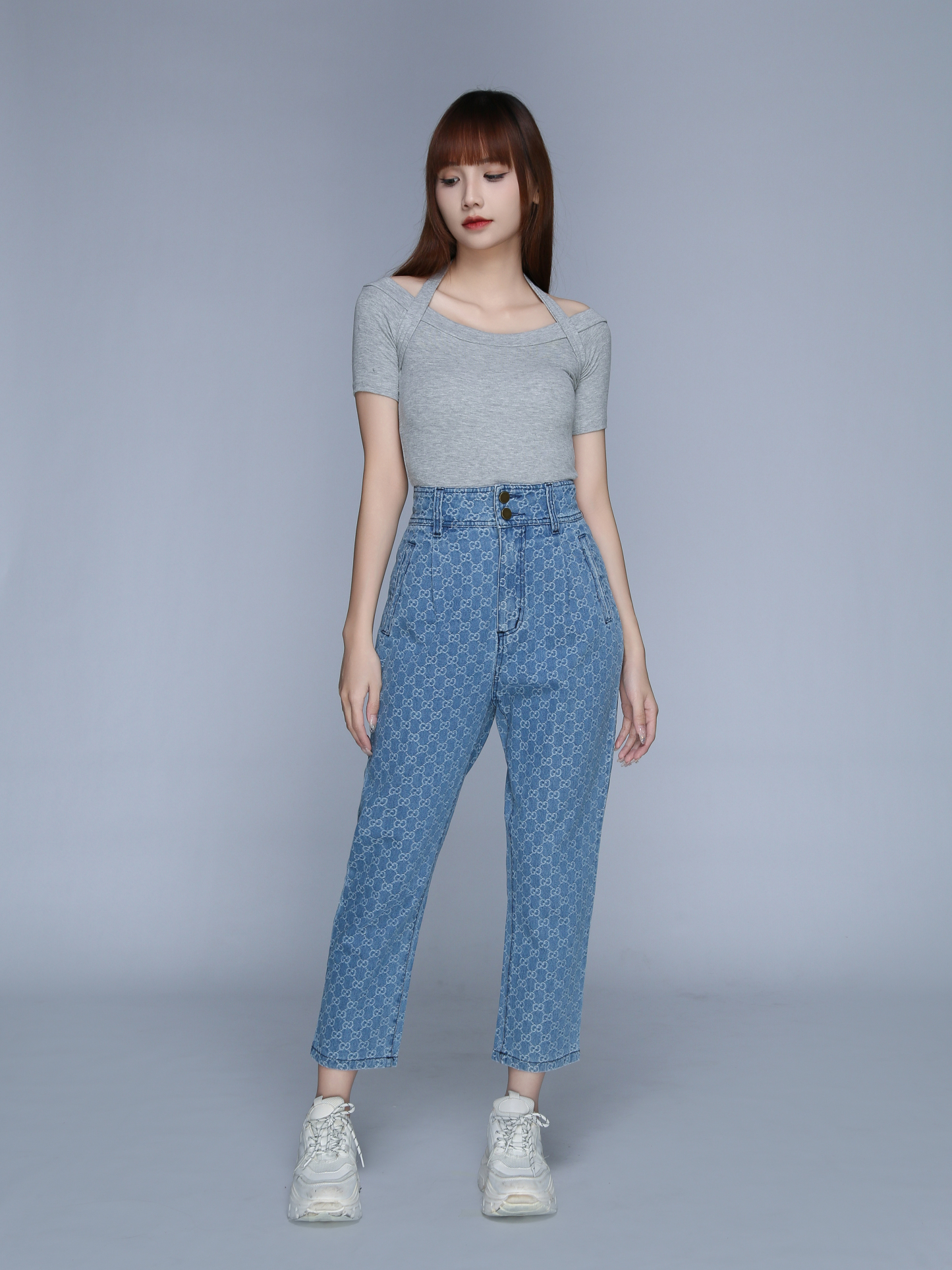 High Waist Front Two Button Long Pants 22844