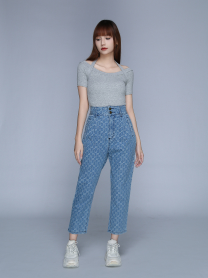 High Waist Front Two Button Long Pants 22844