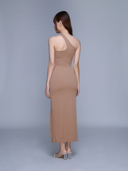 One Shoulder Top With Slit Dress Set 22822