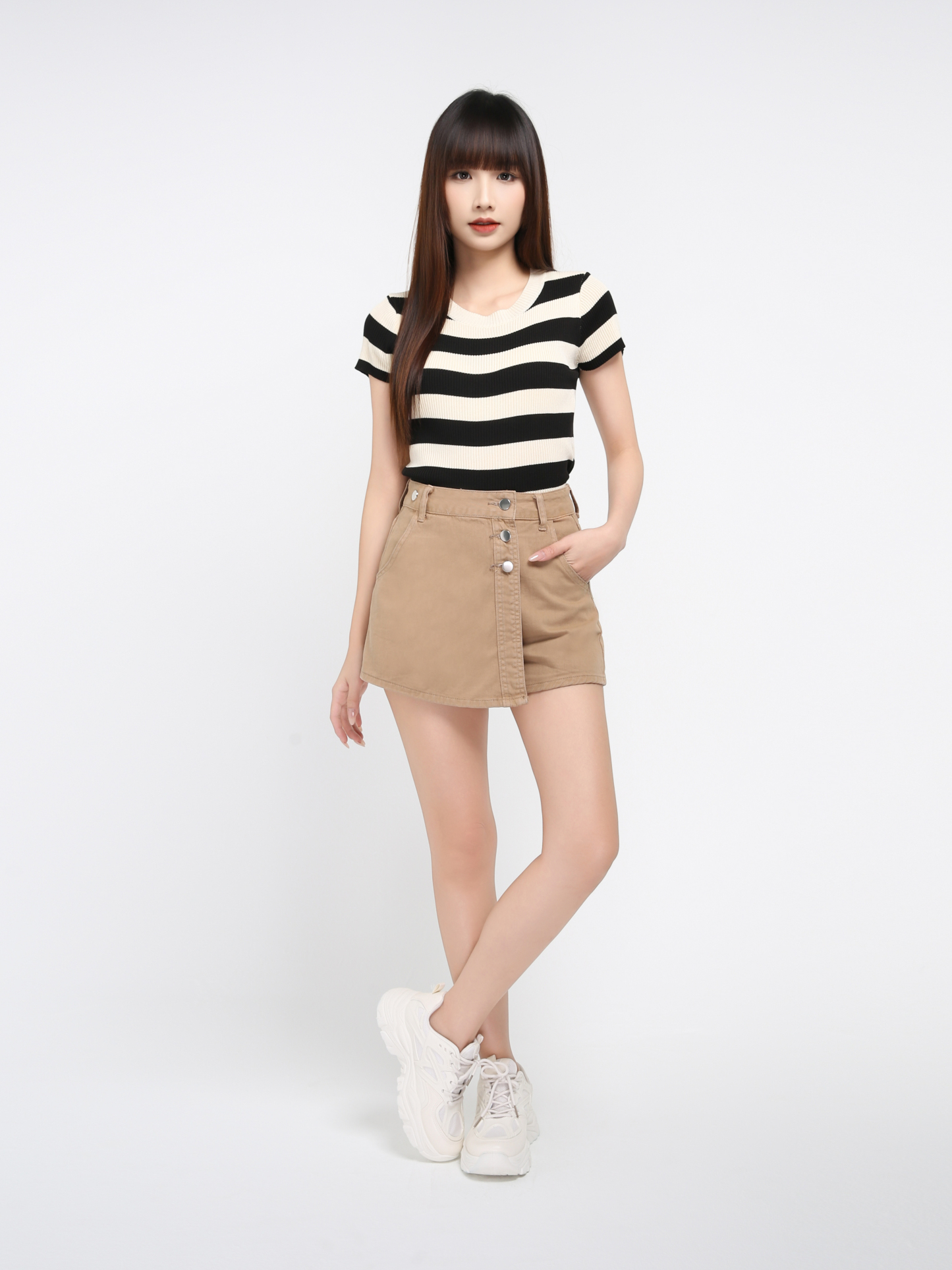 Front Three Button Pocket Skirt Pants 22825