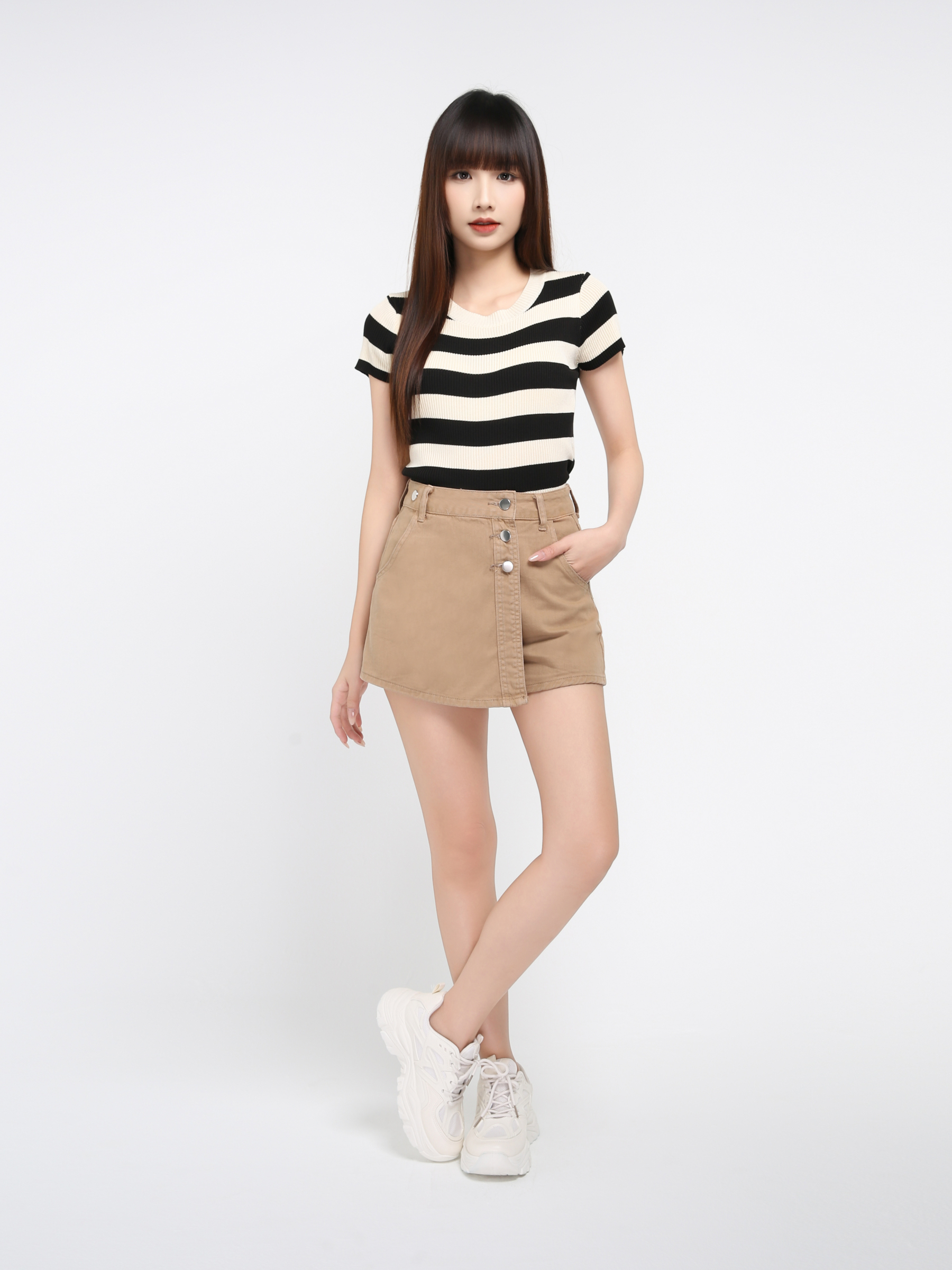 Front Three Button Pocket Skirt Pants 22825