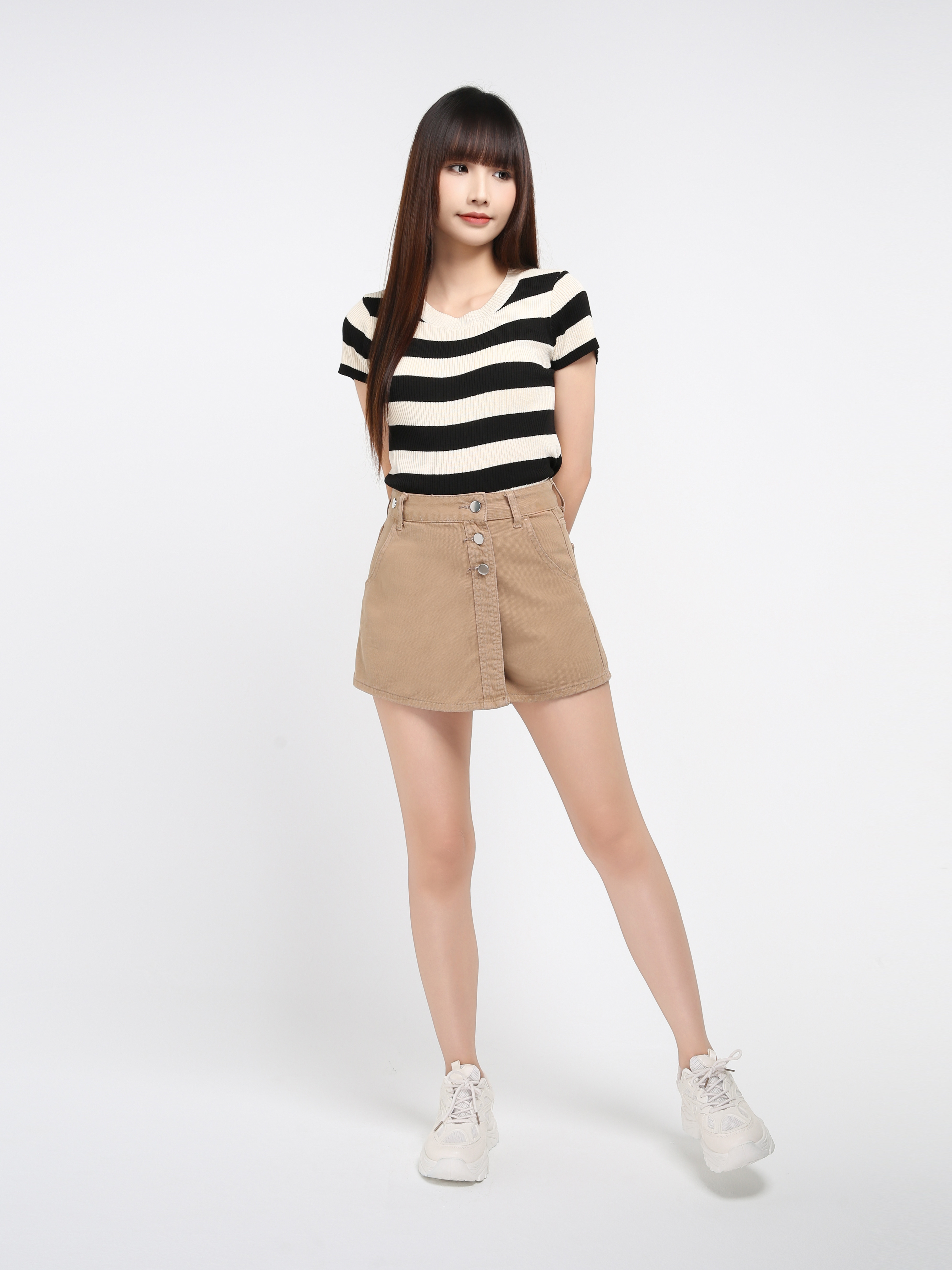 Front Three Button Pocket Skirt Pants 22825
