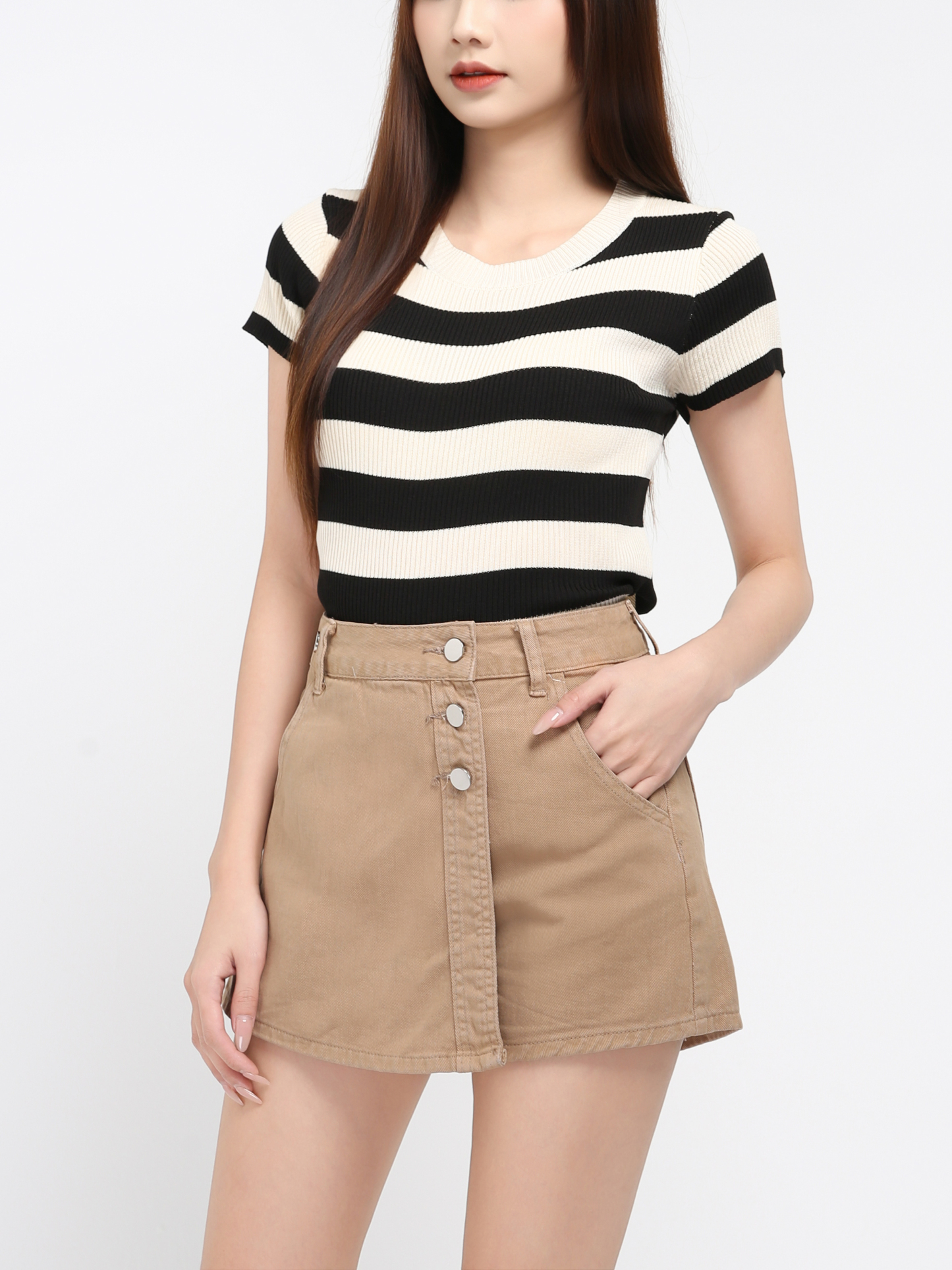 Front Three Button Pocket Skirt Pants 22825