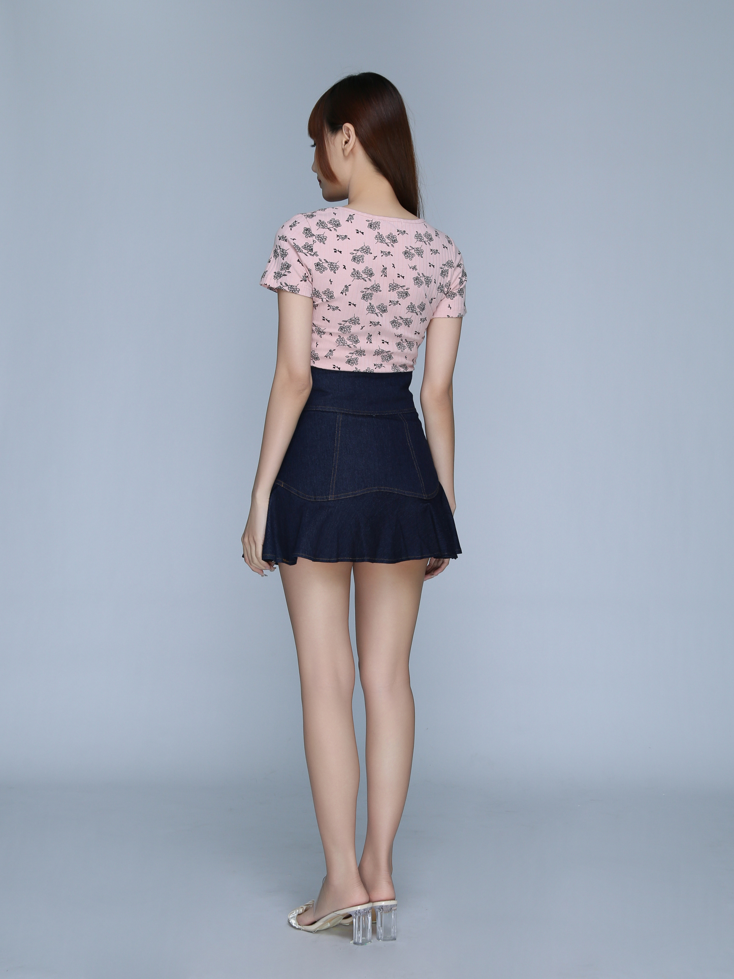 Denim High Waist Ruffles Side Pocket Skirt 23016