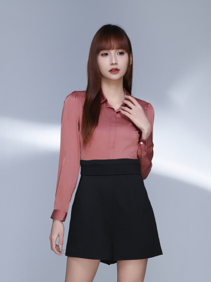 Back Zip Long Sleeve Cuff Jumpsuit 22839