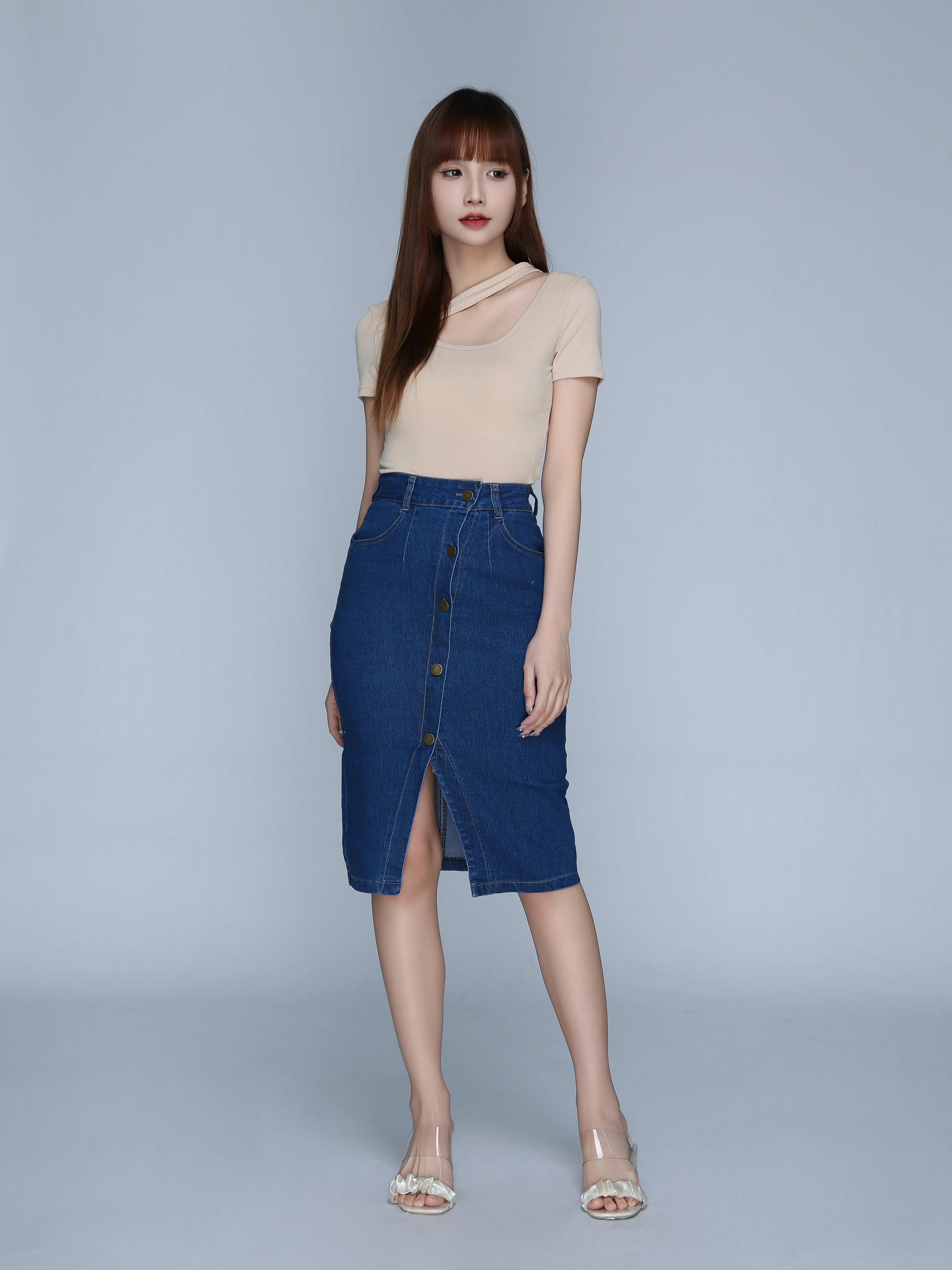 Slit Front Five Button Skirt 22843