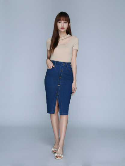 Slit Front Five Button Skirt 22843