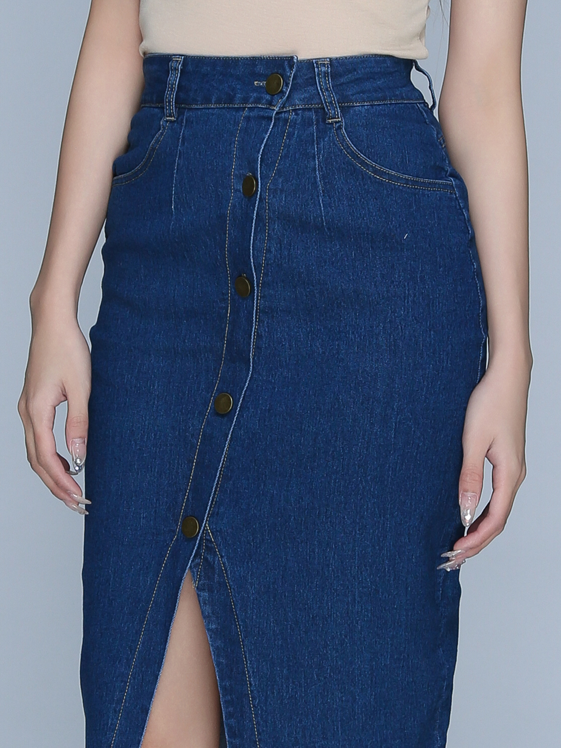 Slit Front Five Button Skirt 22843