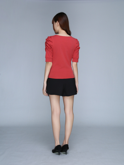 V Neck Ribbed Cuff Top 22852