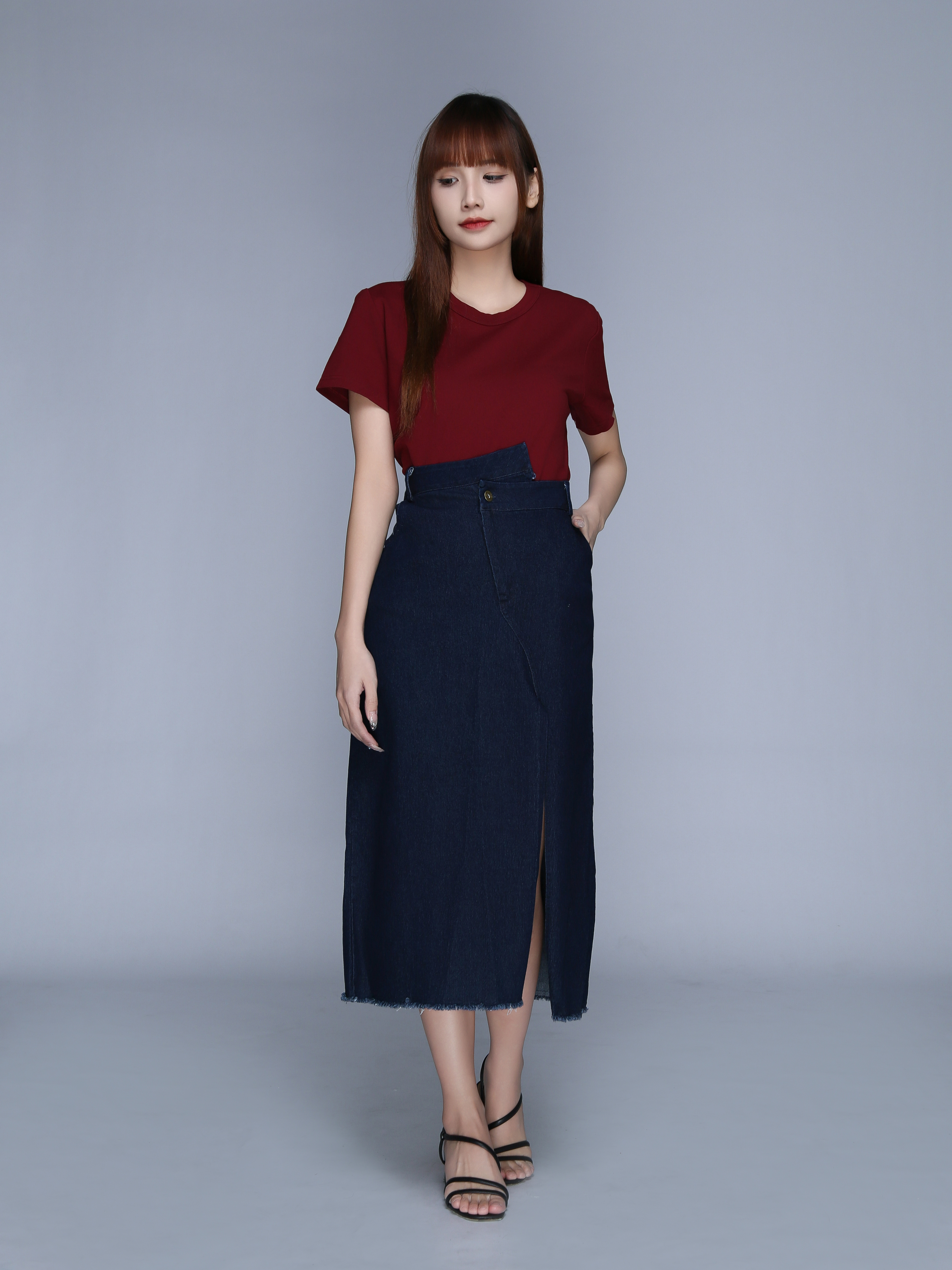Short Sleeve Round Neck Plain Top 22854