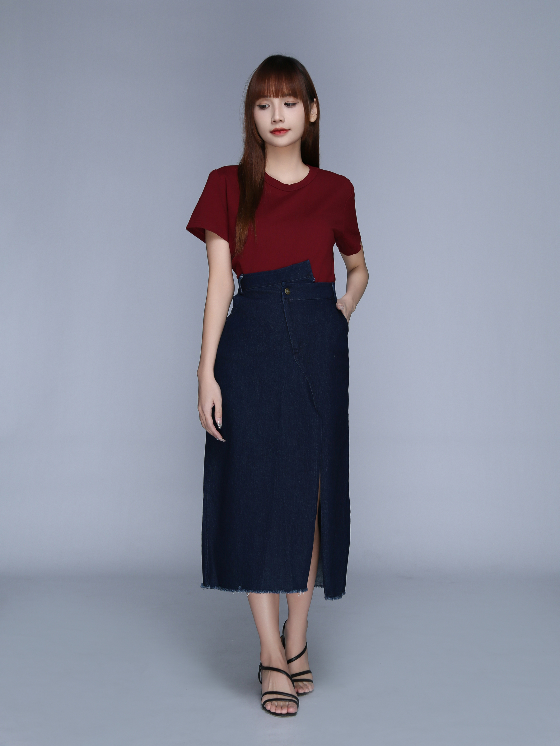 Short Sleeve Round Neck Plain Top 22854