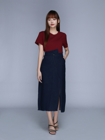 Short Sleeve Round Neck Plain Top 22854