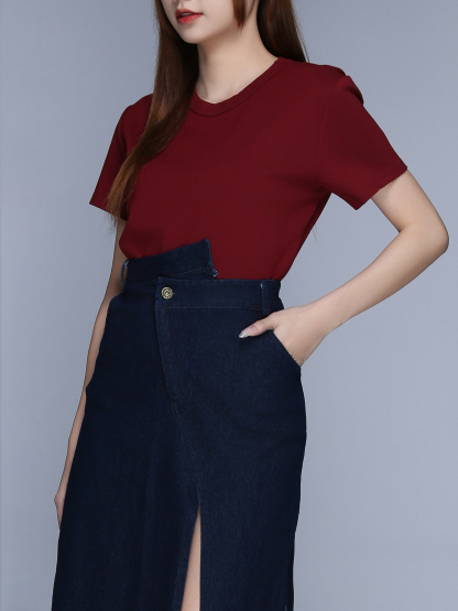 Denim Front Button And Pocket Split Long Skirt 22730