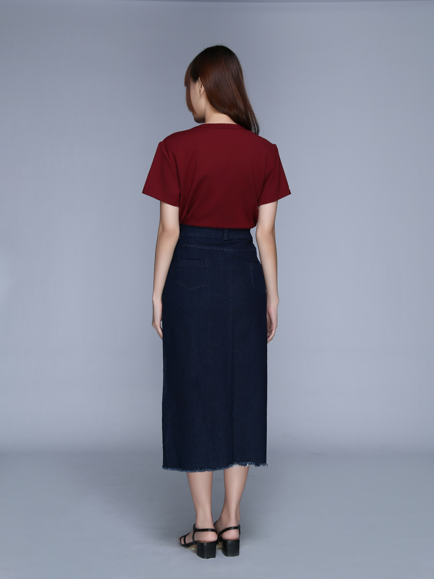 Denim Front Button And Pocket Split Long Skirt 22730