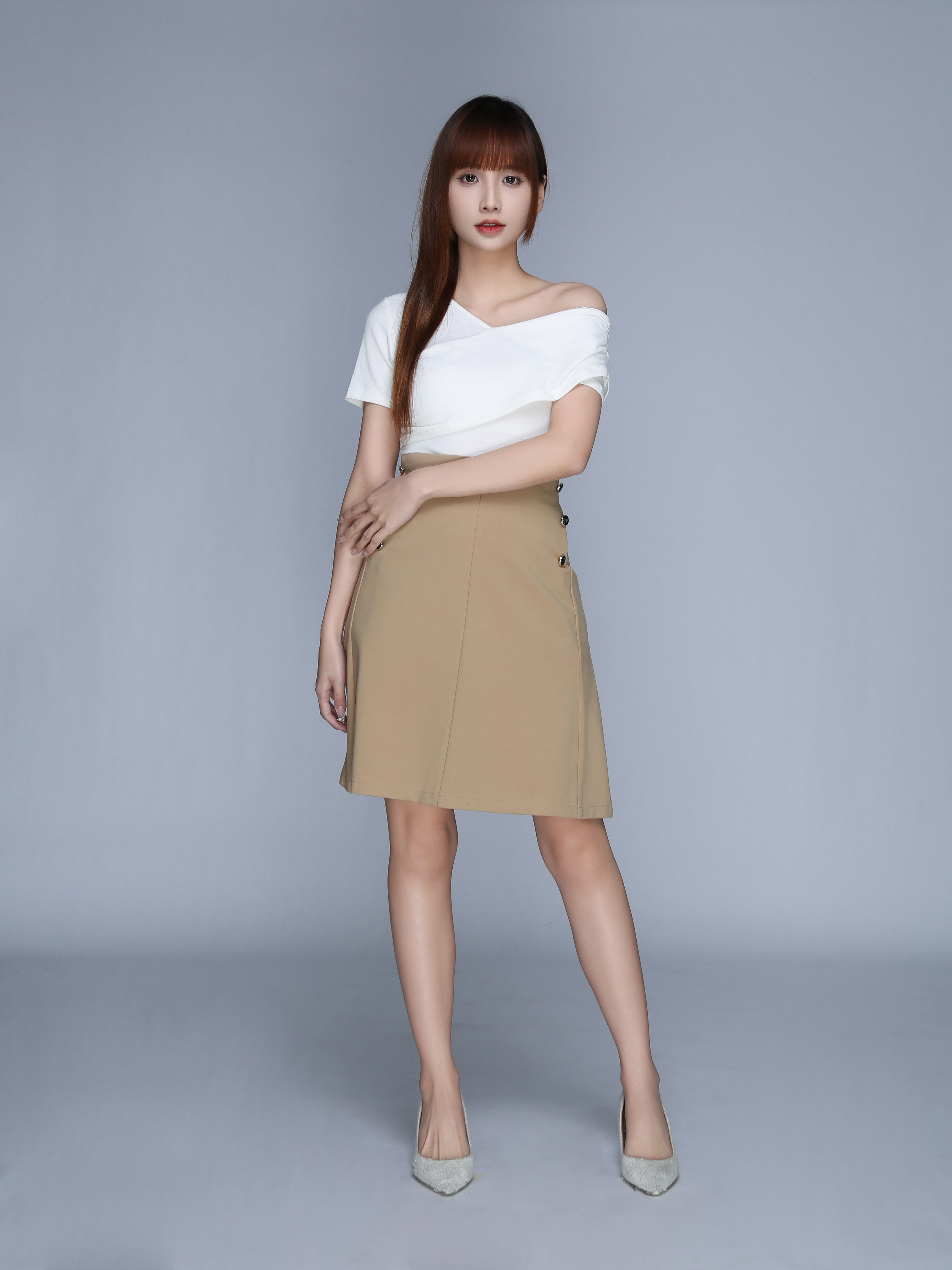 A Line Fake Button Skirt 22859