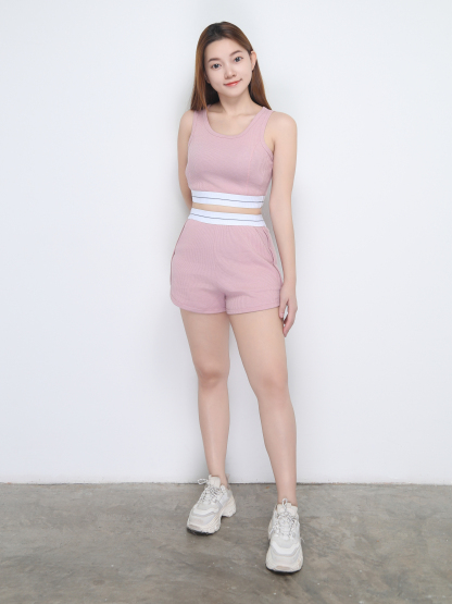 Sleeveless Sport Top With Casual Short Pants Set 22860