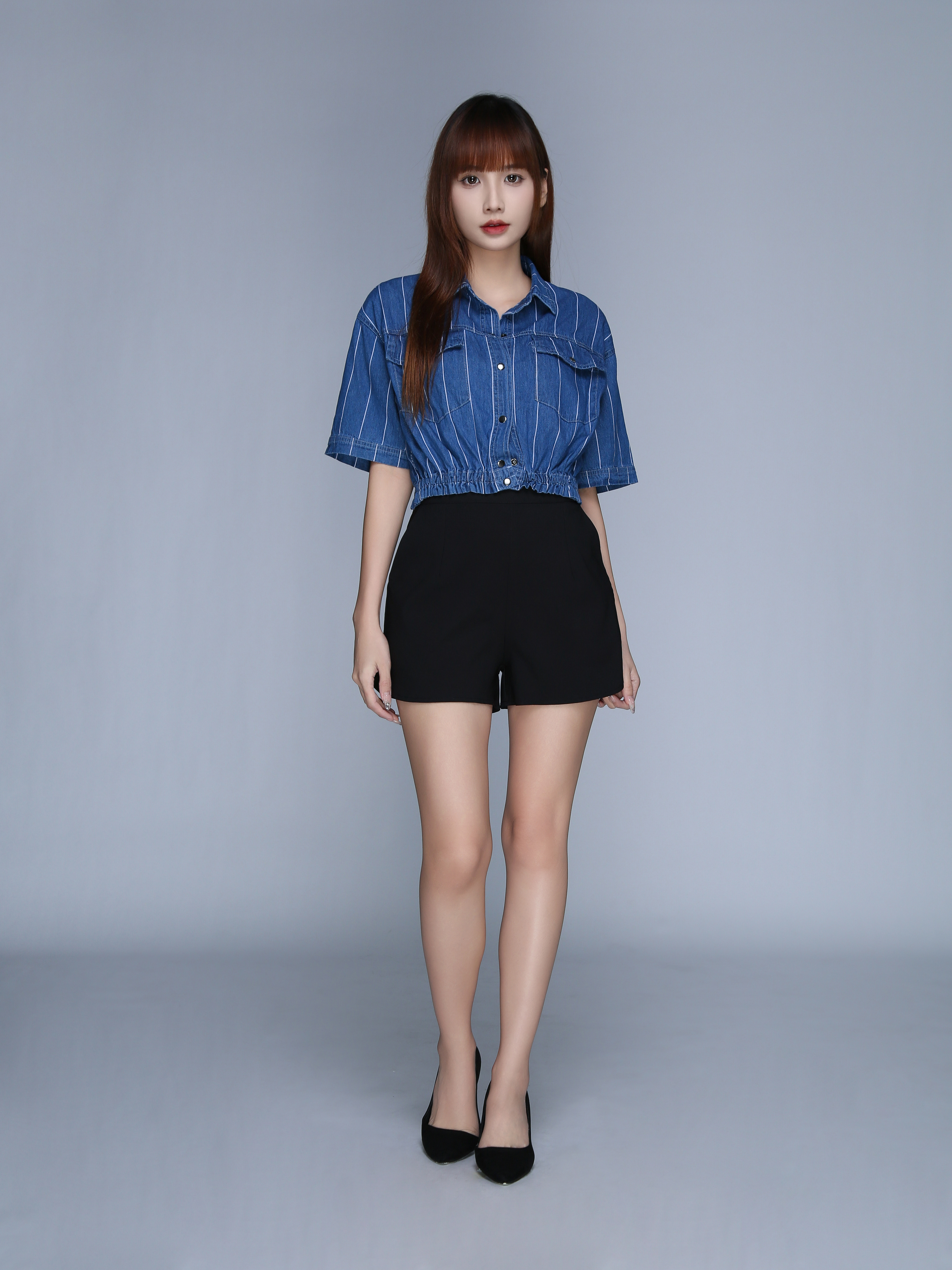 Stripe Short Sleeve Button Top 22874