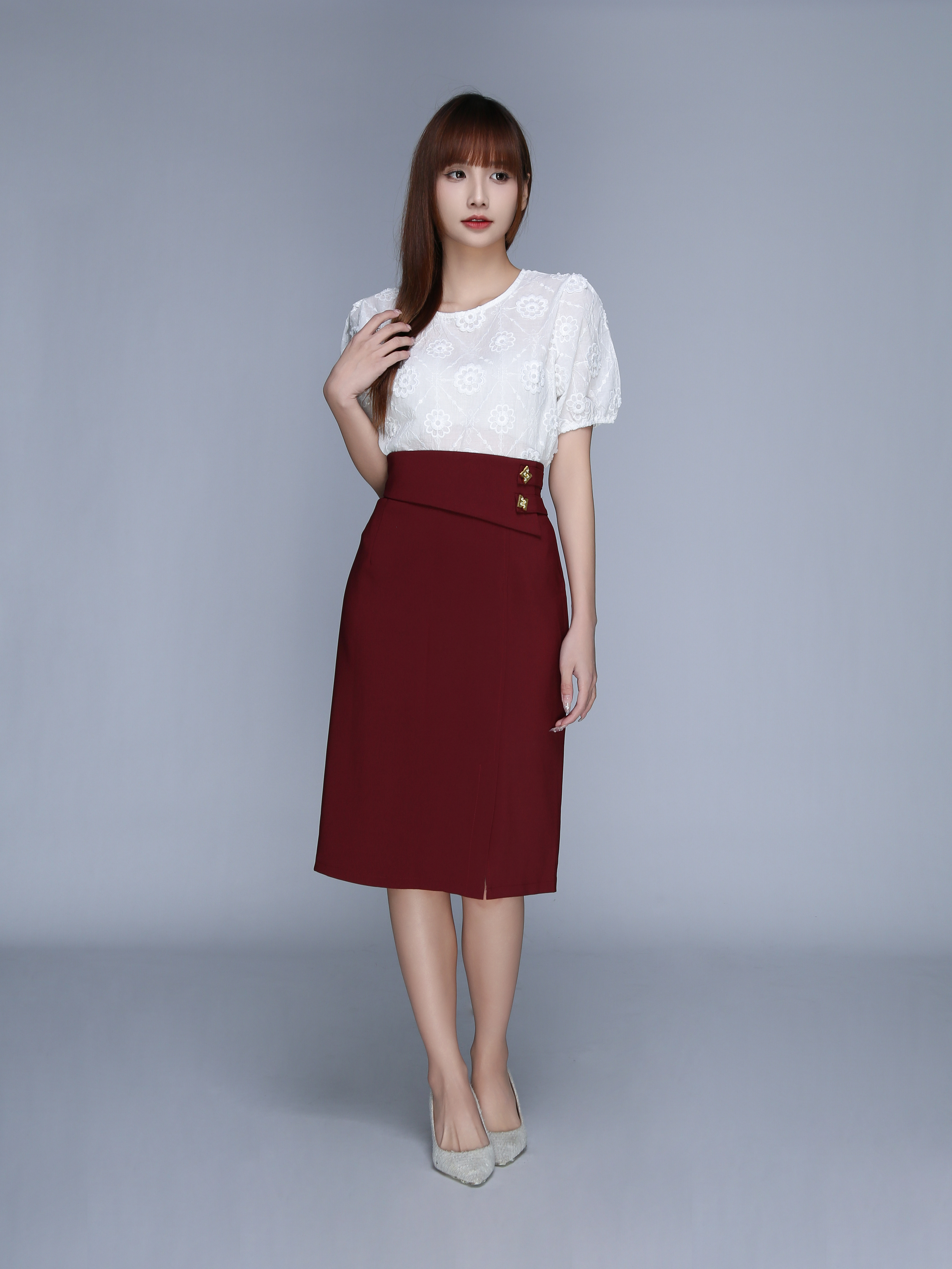 High Waist Decorative Belt With Split Skirt 23030