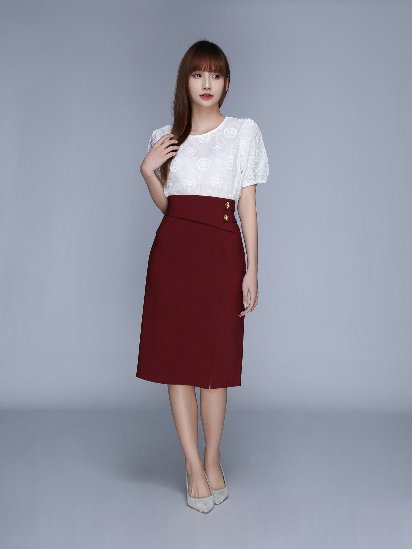 High Waist Decorative Belt With Split Skirt 23030