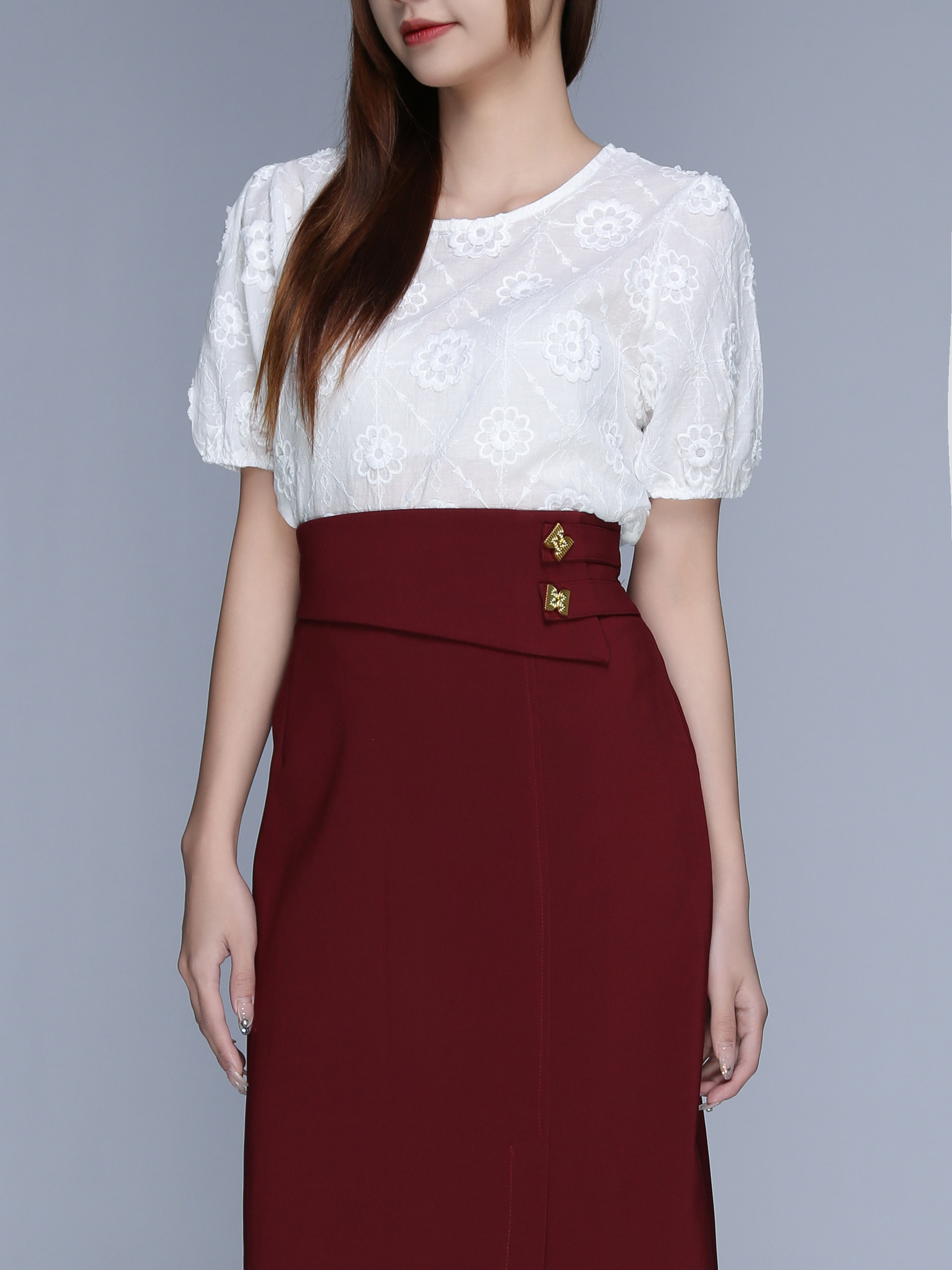 High Waist Decorative Belt With Split Skirt 23030