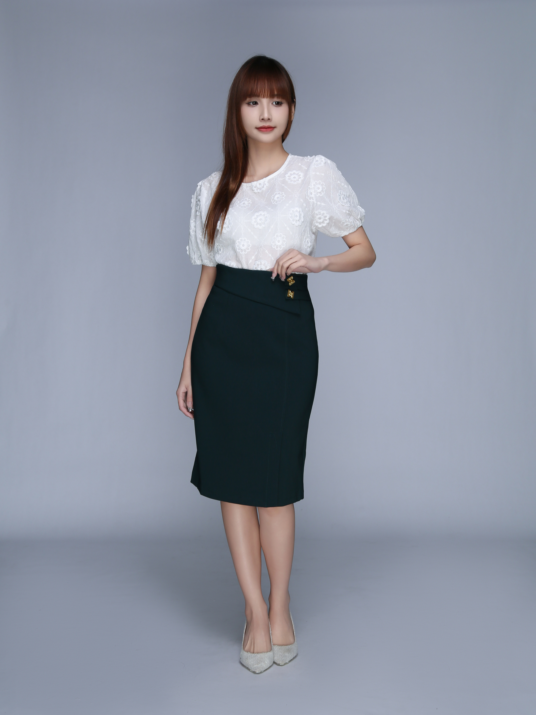 High Waist Decorative Belt With Split Skirt 23030