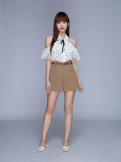 High Waist Front Pocket Short Pants With Belt 22531