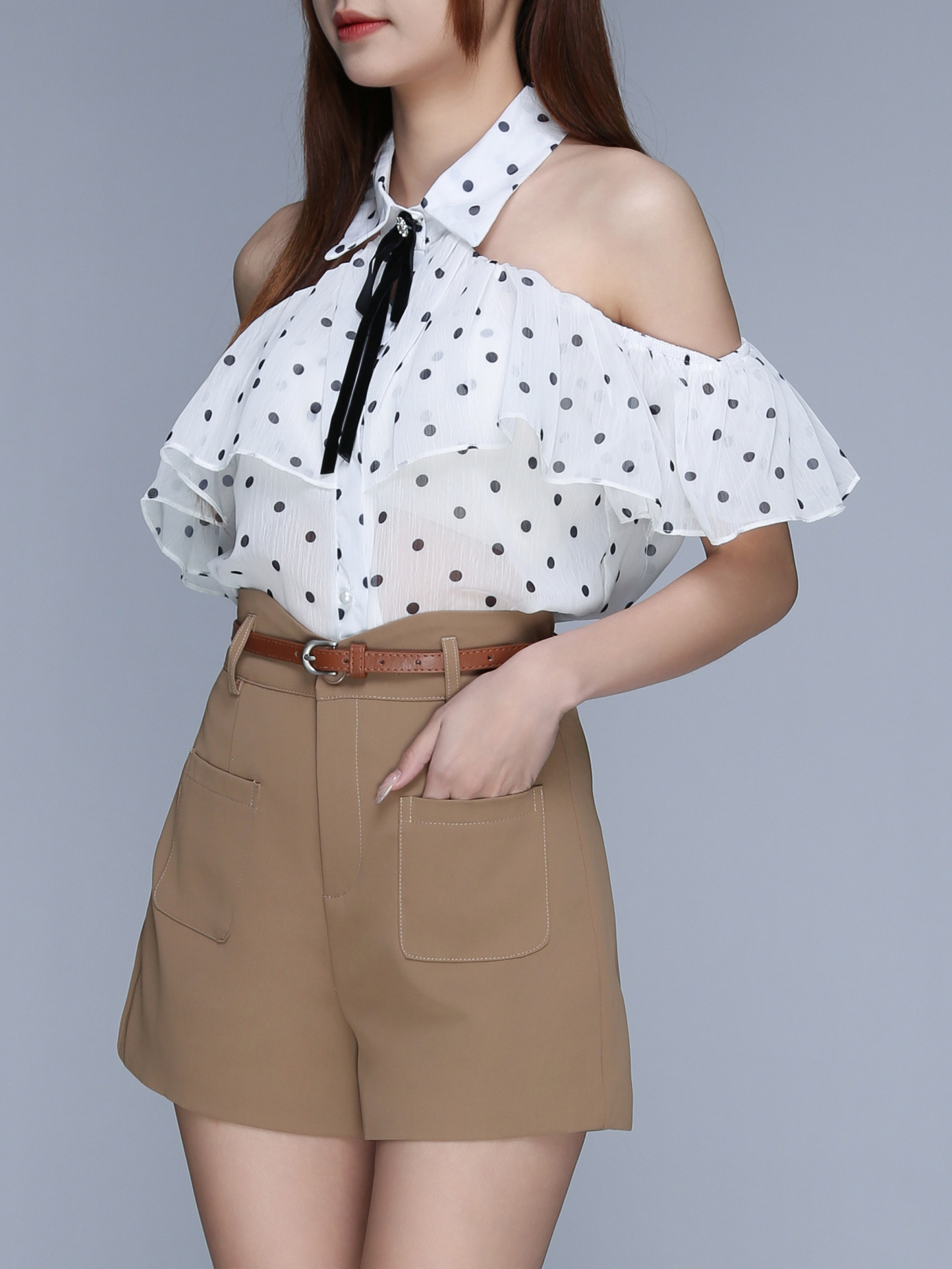 High Waist Front Pocket Short Pants With Belt 22531