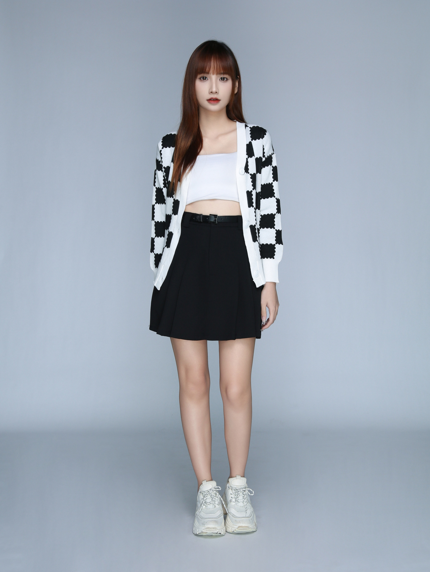 High Waist Side Pleated Skirt With Belt 22963