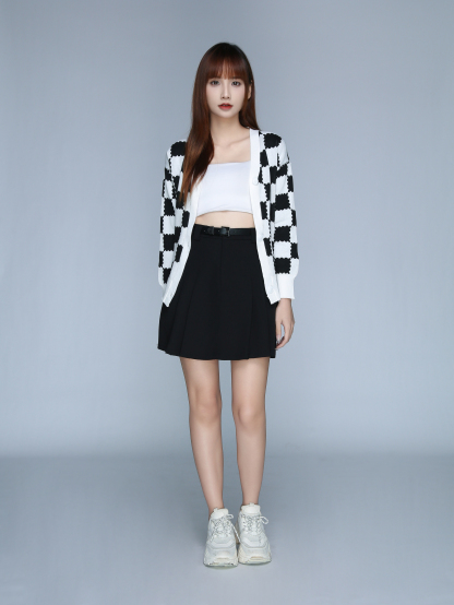 High Waist Side Pleated Skirt With Belt 22963