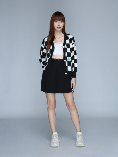 Long Sleeve Checker Button Top 22889