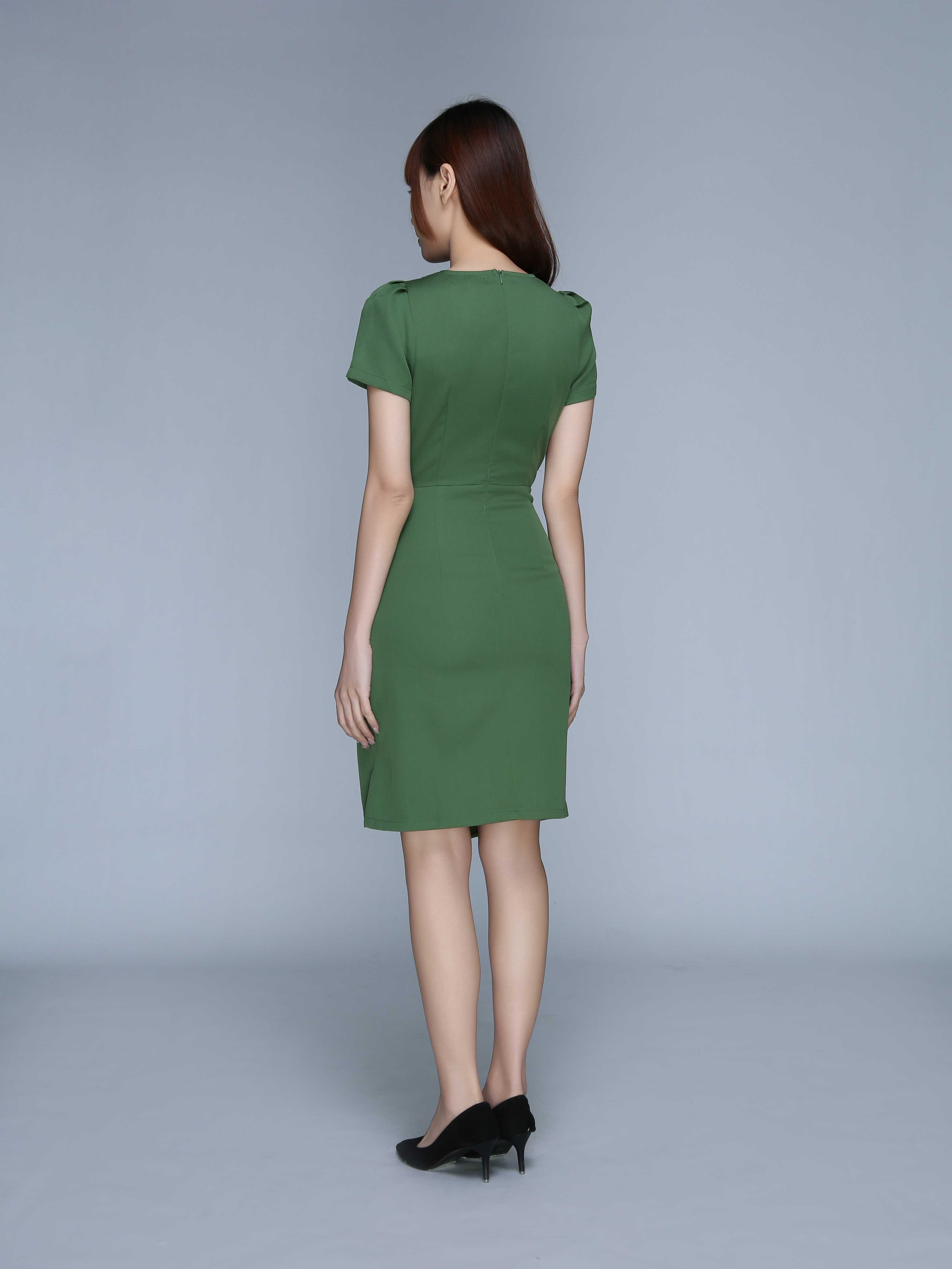 Square Neck Pleated Short Dress 22910