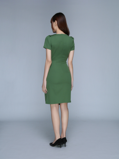 Square Neck Pleated Short Dress 22910