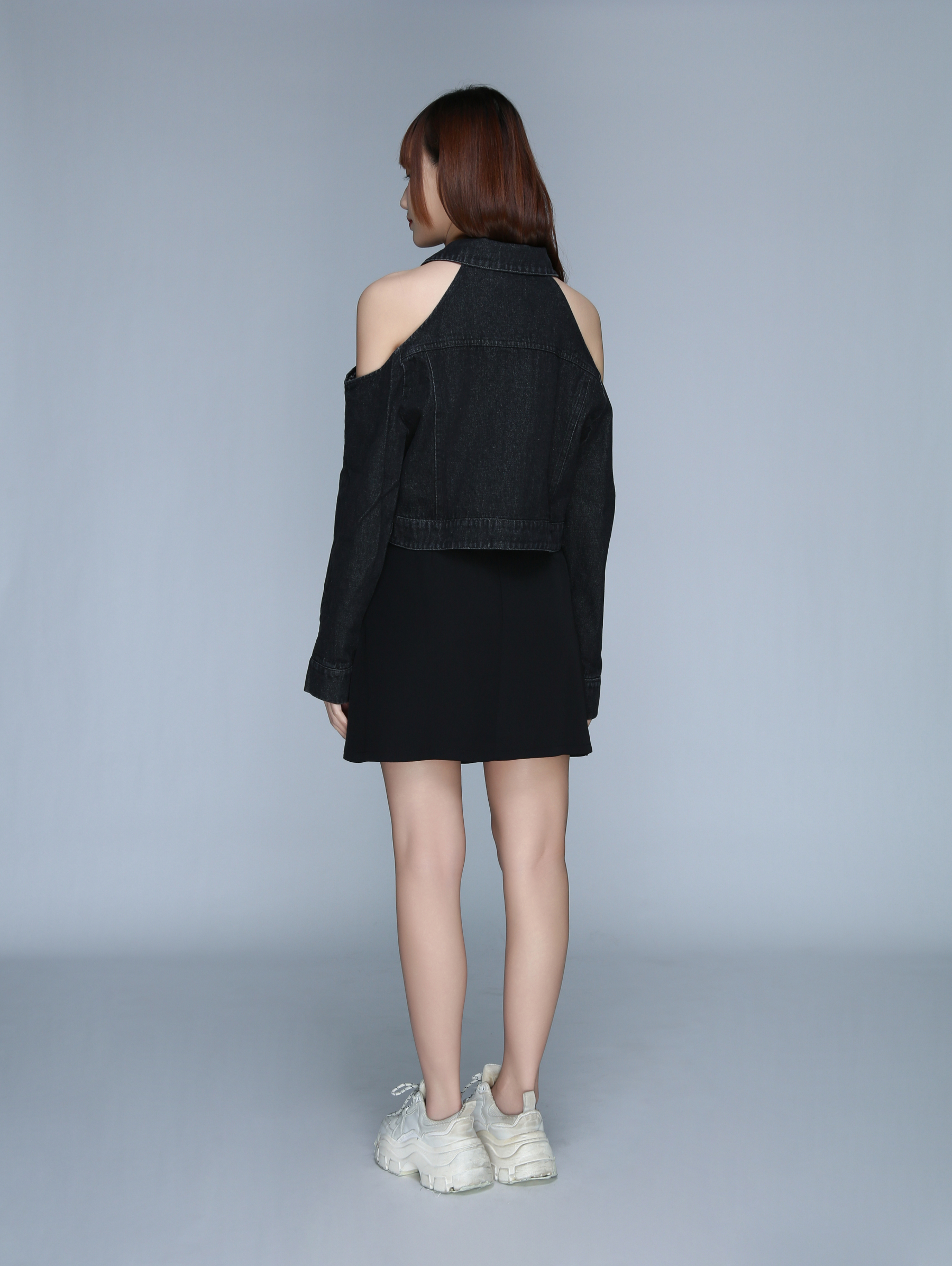 Denim Shoulder Hole Long Sleeve Top 22916