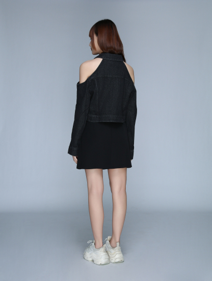 Denim Shoulder Hole Long Sleeve Top 22916