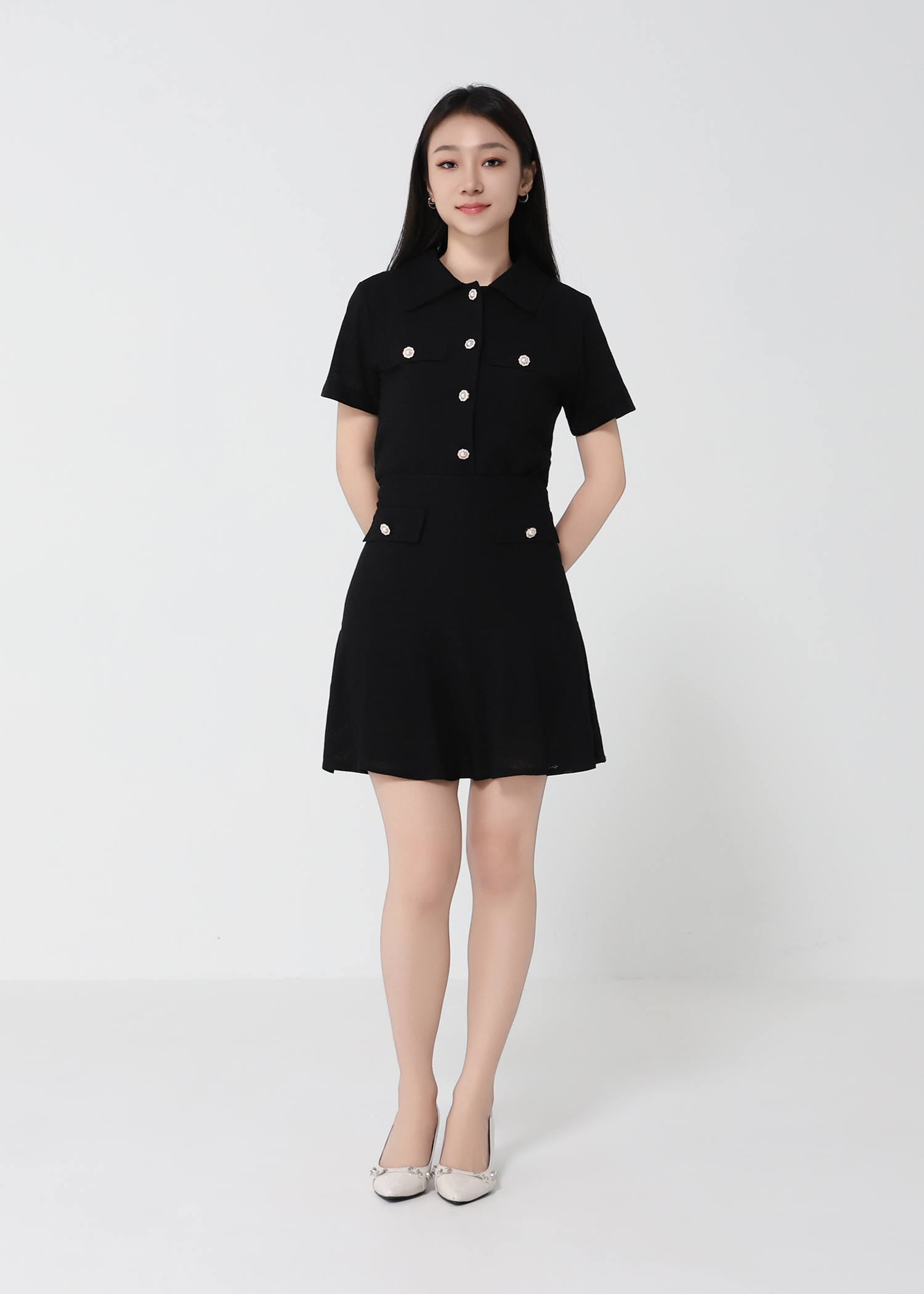 Stripe Collar Front Button Set 22937