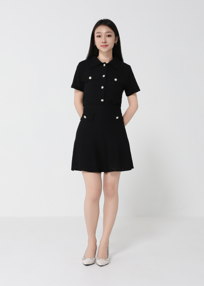 Stripe Collar Front Button Set 22937