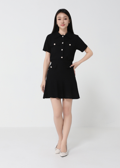 Stripe Collar Front Button Set 22937