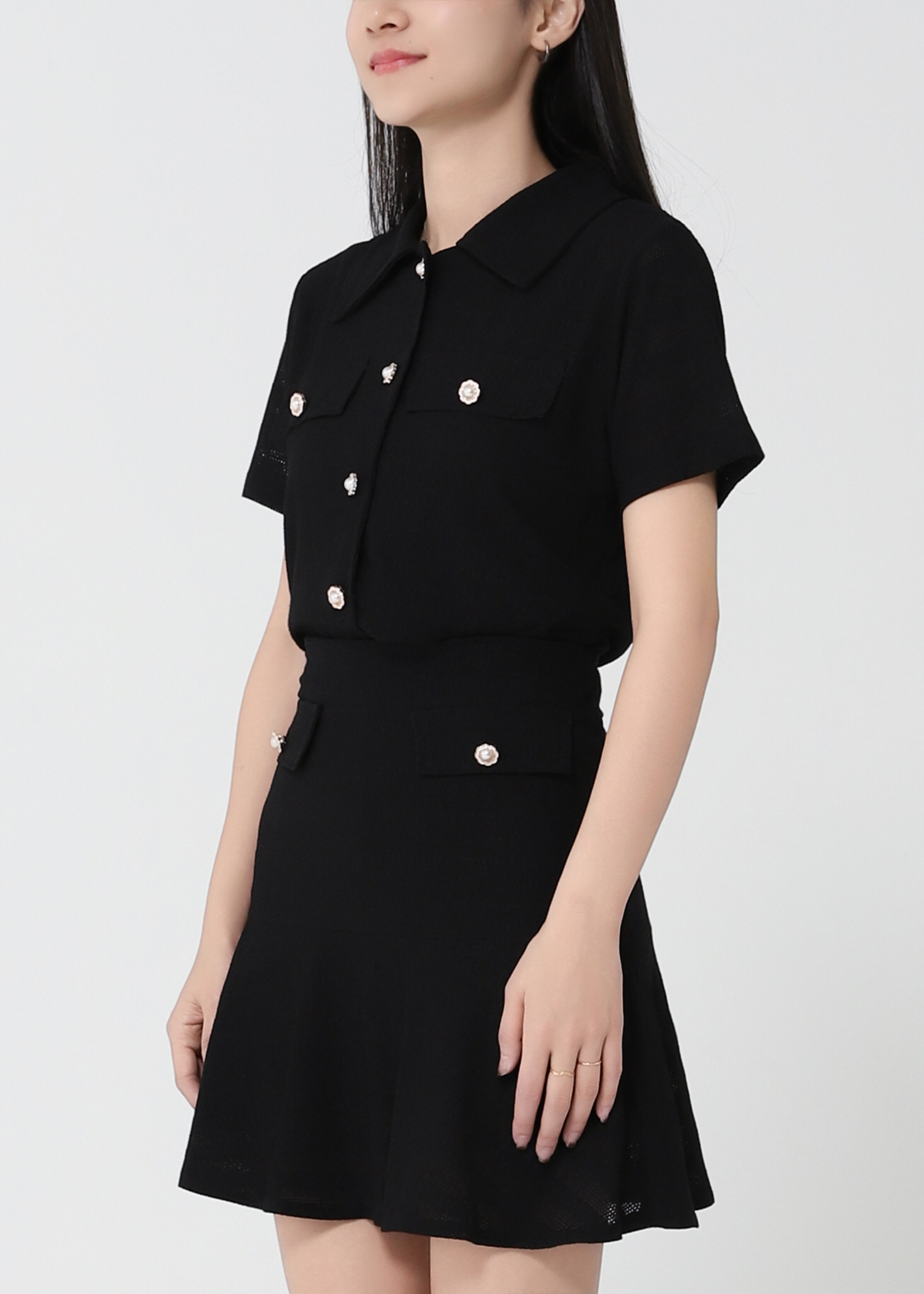 Stripe Collar Front Button Set 22937