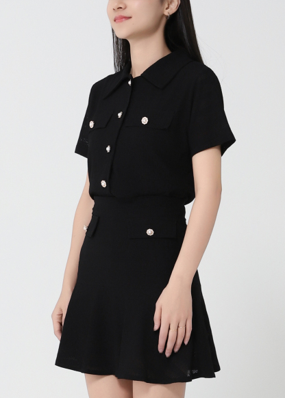 Stripe Collar Front Button Set 22937
