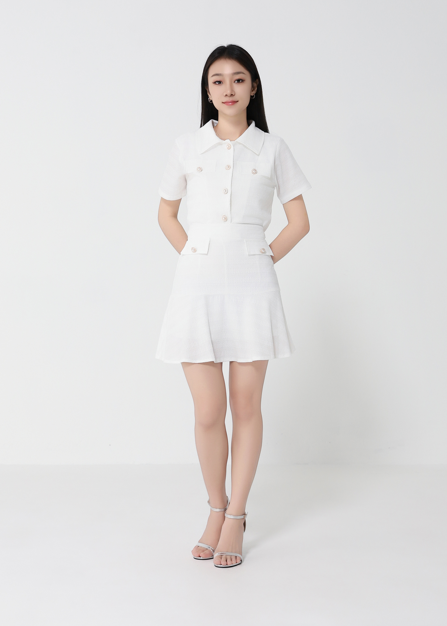 Stripe Collar Front Button Set 22937
