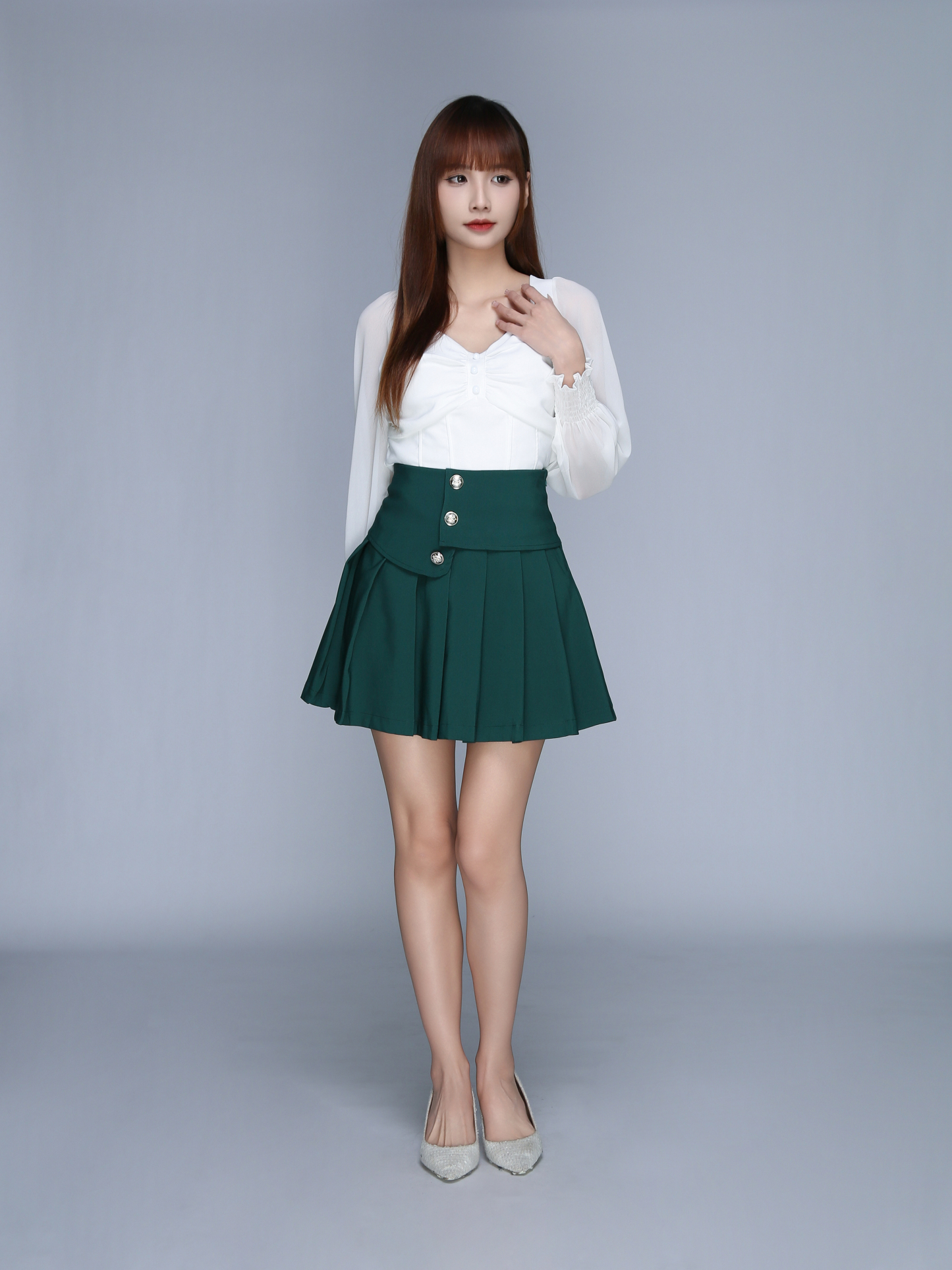 Front Decorative Button Pleat Skirt Pant 22637