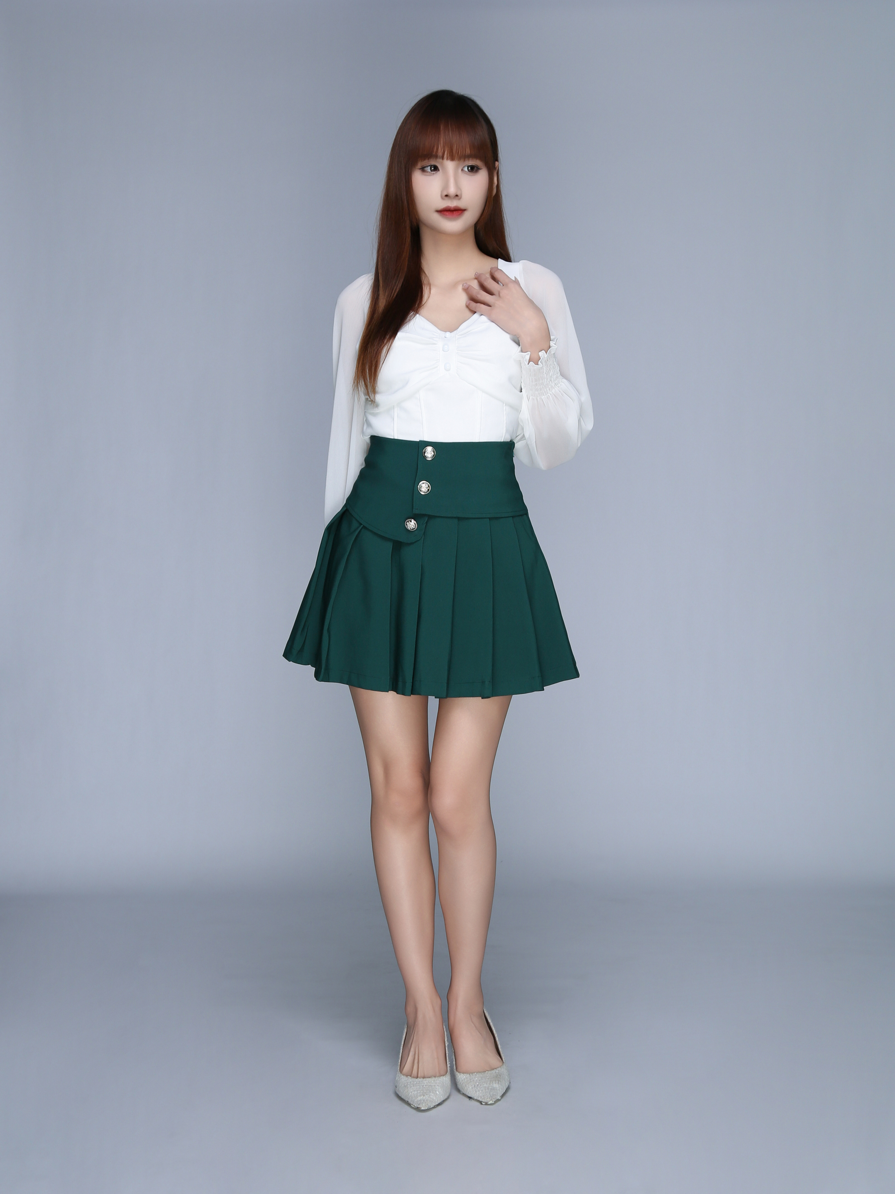 Front Decorative Button Pleat Skirt Pant 22637