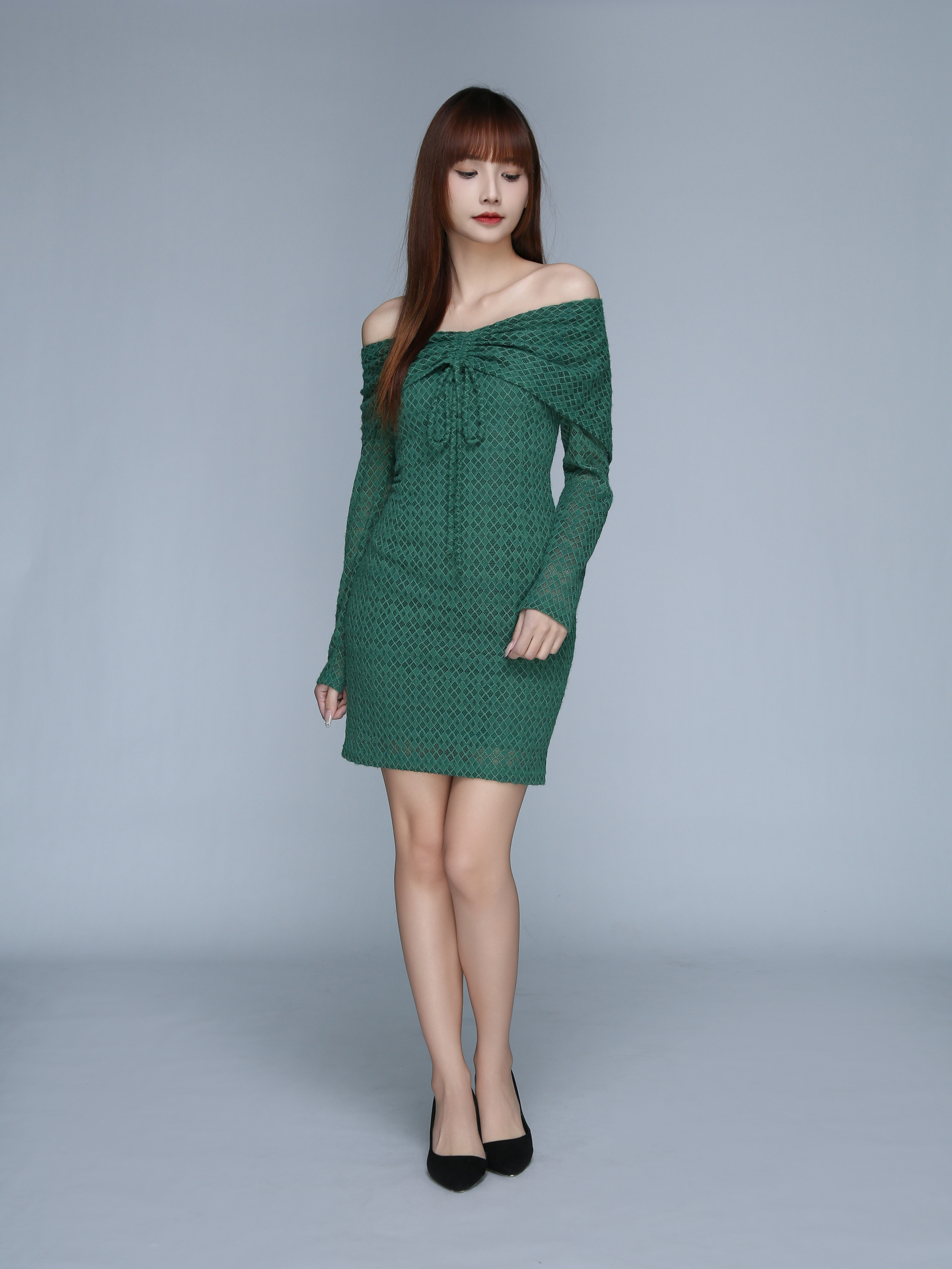 Off Shoulder Drawstring Long Sleeve Dress 22952