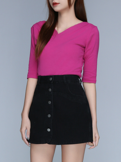 Breasted Button Denim Short Skirt 22947