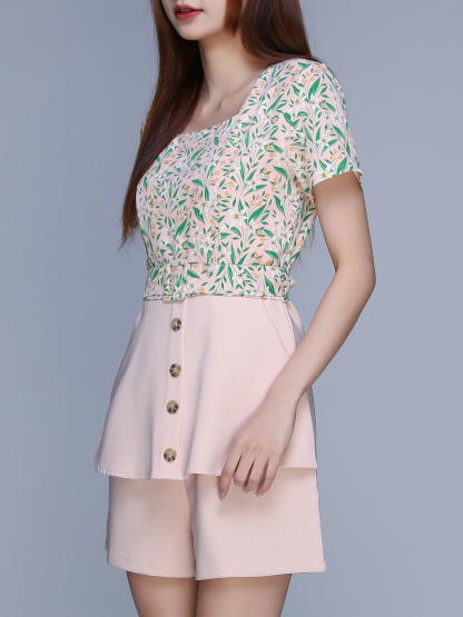 Floral Square Neck With Plain Bottom Jumpsuit 22984