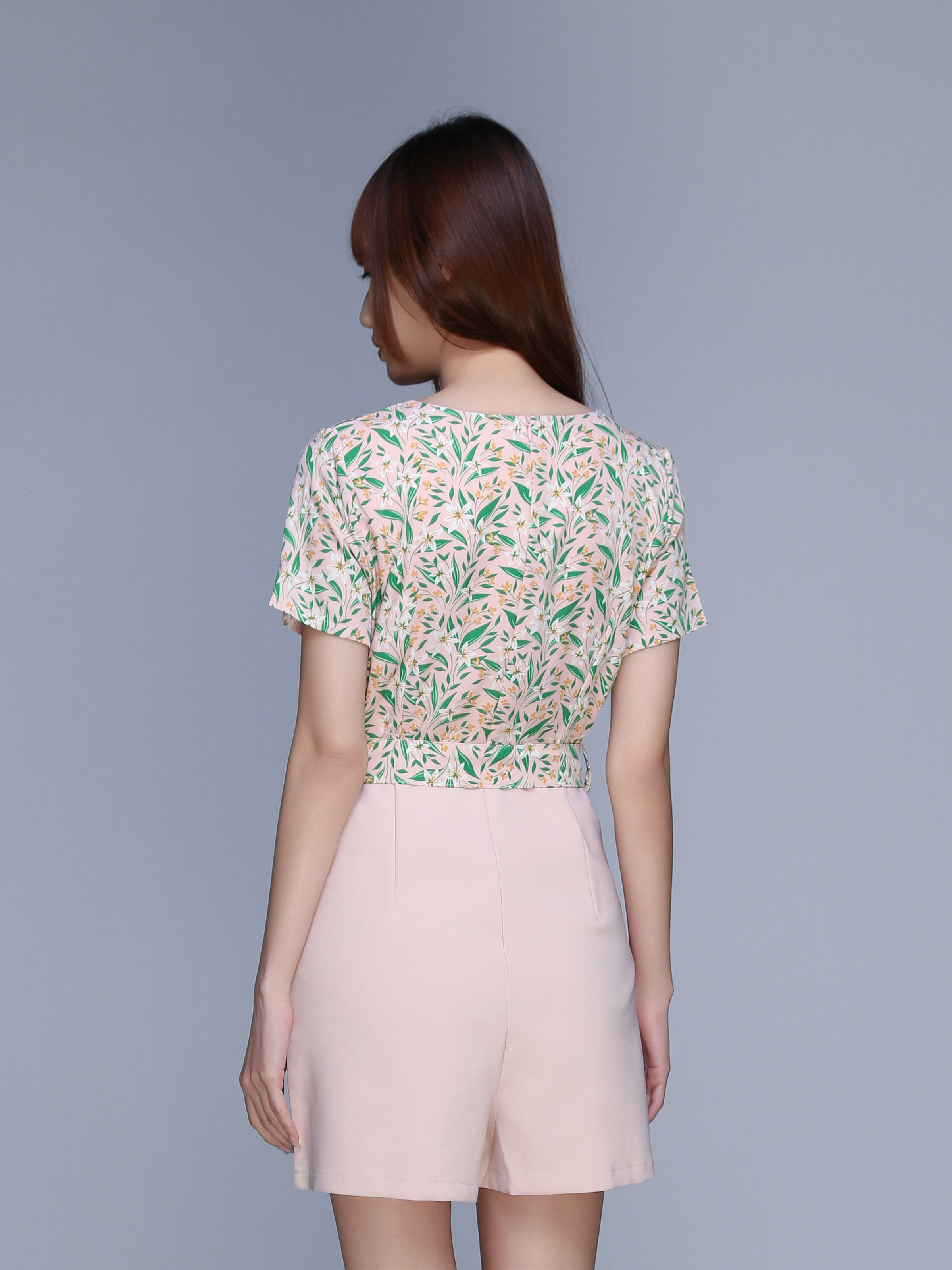 Floral Square Neck With Plain Bottom Jumpsuit 22984
