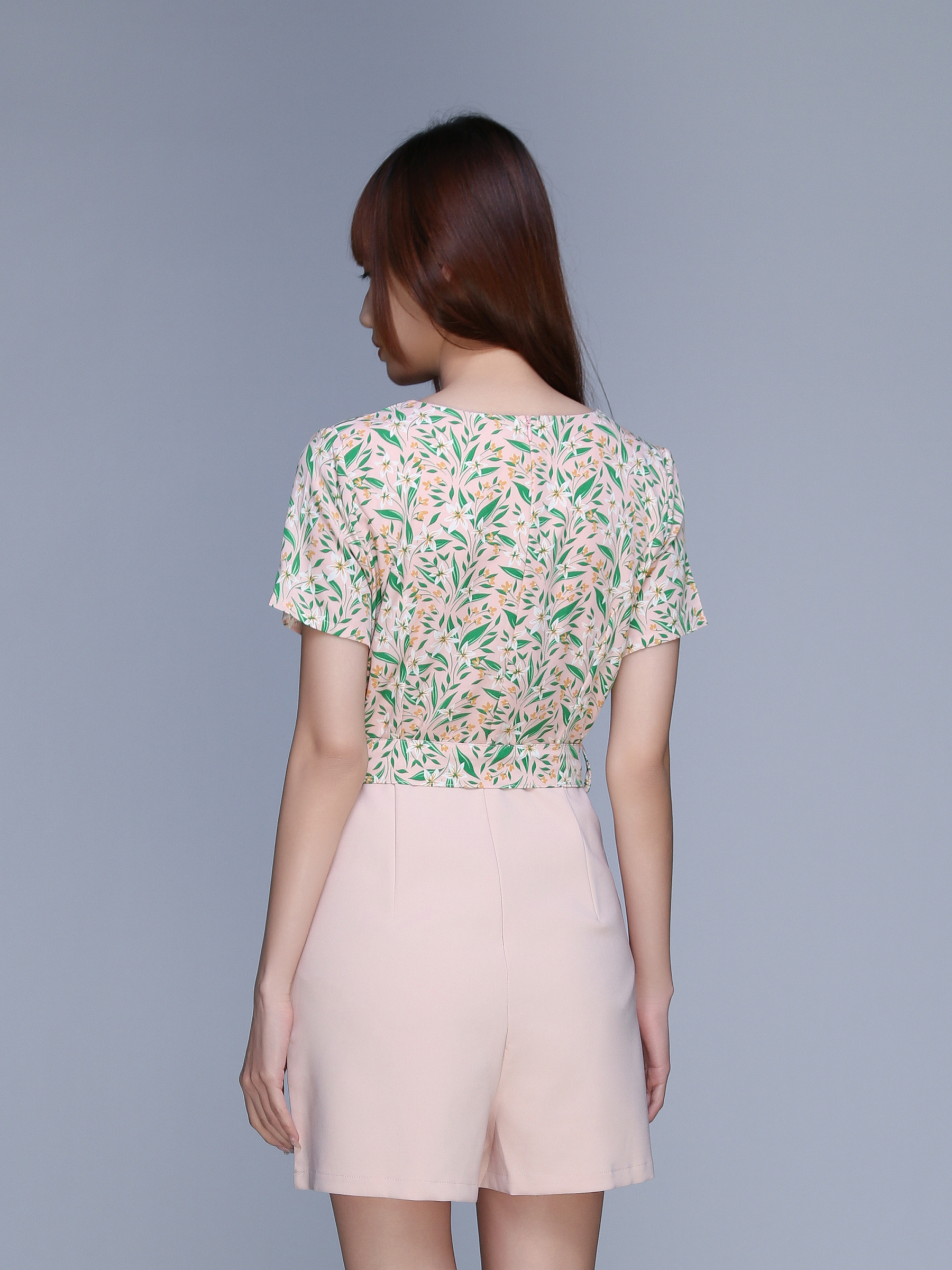 Floral Square Neck With Plain Bottom Jumpsuit 22984